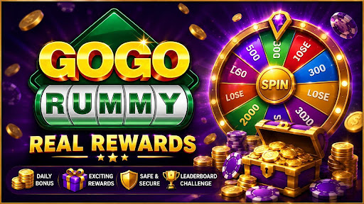 Screenshot of the Gogo Rummy mobile app interface showing a game in progress.